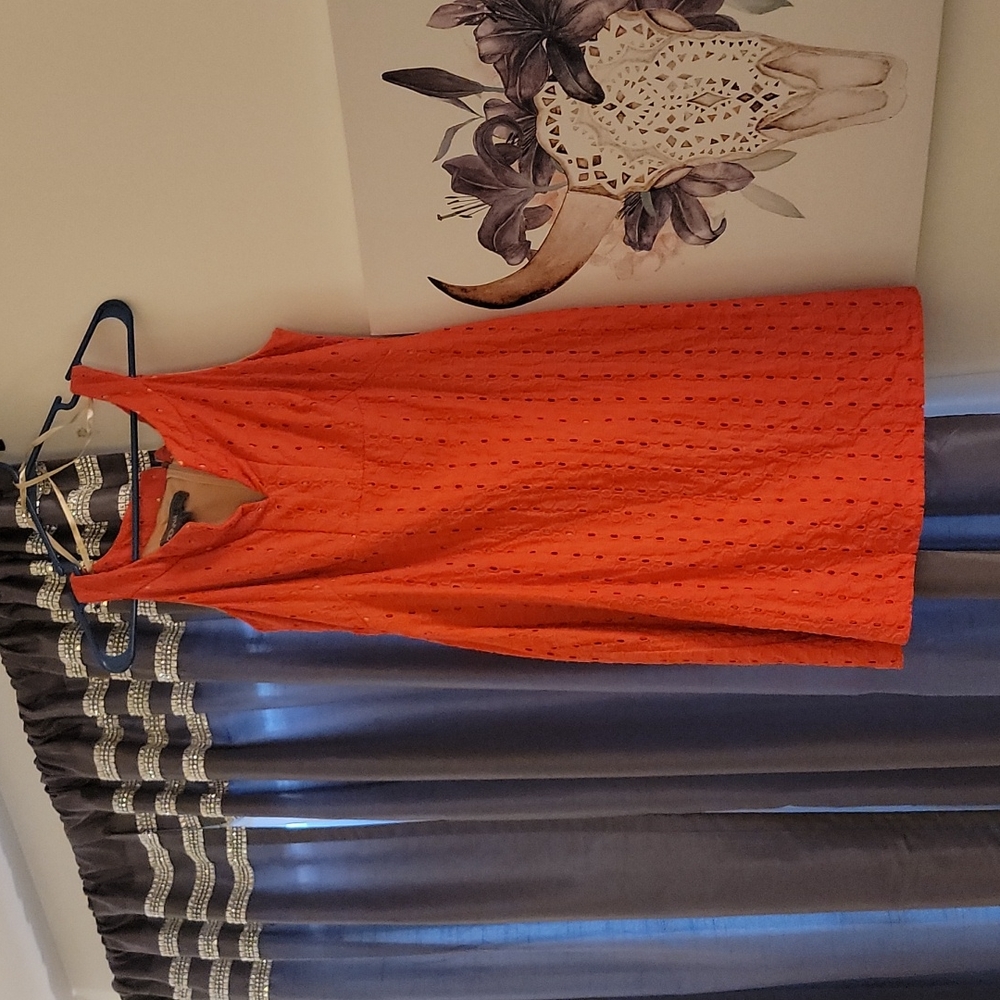 Coral and tan sleeveless Donna Rico NY dress